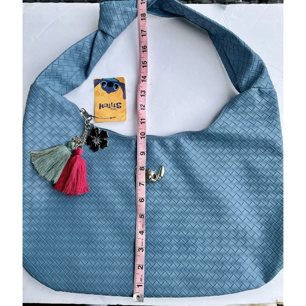 Disney Stitch Blue Woven Hobo Shoulder Bag Bioworld Charm Pin NWT 17” Fits Parks